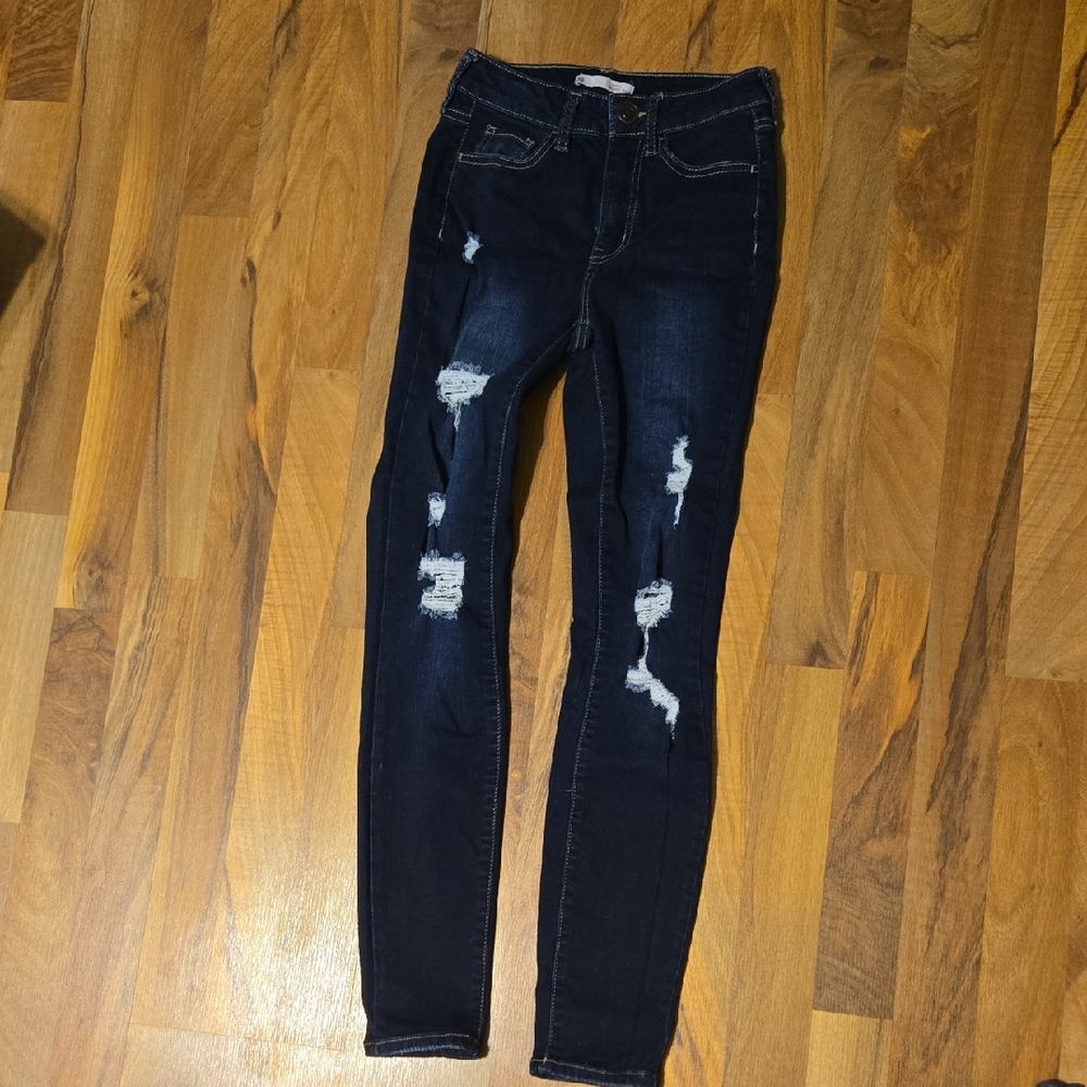 SO Women's Dark Blue Distressed Skinny Jeans